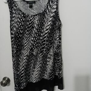 August Silk Asymmetrical black white Zebra Stripe Sleeveless Blouse women’s lg